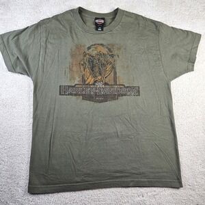 Harley Davidson Classic T-Shirt Men's‎ L Olive Green Eagle Zion Washington Utah